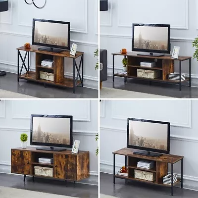 Wood TV Stand Cabinet With Shelf Metal Frame Living Room  Industrial TV Unit • £45.99