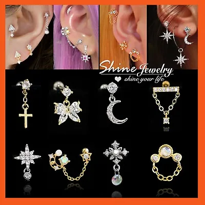 $8.72 • Buy Fashion Crystal Chain Drop Dangle Ring Bar Ear Climber Threader Piercing Earring