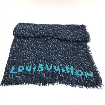 LOUIS VUITTON Etole Leopard Stole/Shawl Cashmere / Silk Blue/Black • £196.86