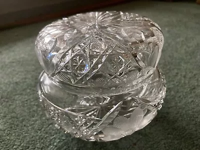 Vintage Heavy Round Cut Crystal Vanity Jar W/Cut Crystal Lid • $36.90