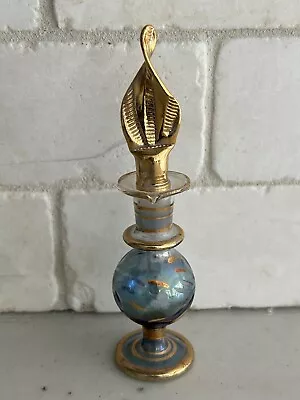 VTG Egyptian Venetian Hand Blown Glass Perfume Bottle Miniature Blue Opalescent • $33.75