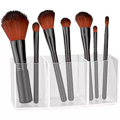 Makeup Brush Holder Organizer Clear Cosmetic Brushes Container Storage 3 Slot... • $13.23