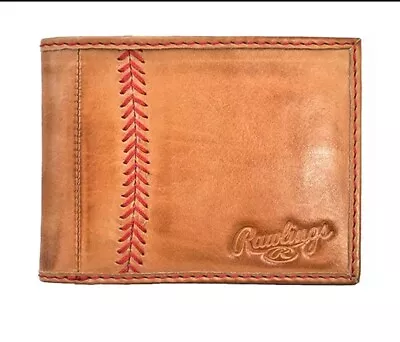 Rawlings Genuine Leather Bifold Wallet Tan W/ Red Stitch Free Fast Shipping • $30