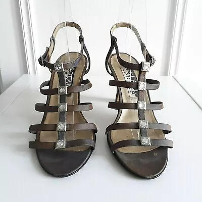 Roland Cartier Metallic Purple Gladiator Satin Heels Sandals Diamante Sz 4.5 • £9.99