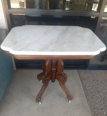 Antique Victorian Eastlake Style Marble Top H. Dinwoodey Parlor Table • $350