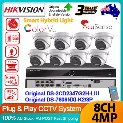 Hikvision 8CH CCTV System Smart Hybrid Light ColorVu Mic Acusense 4MP Camera Kit • $123.50