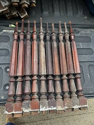 Lot Of 10 C1870 Mahogany Turned Staircase Spindle Balusters - 25-26” X 2” Sq Btm • $169