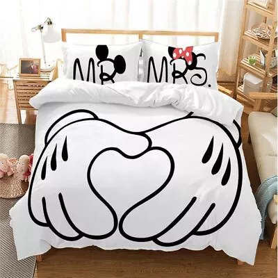 Mickey Mouse Love Sign Mr Mrs Couple Matching 3D Quilt Bedding Set Best Price • $76.99