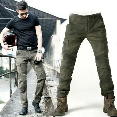 Men Motorcycle Jeans Combat Pants Denim Biker Army Green Trousers Knee Pads Cool • $39