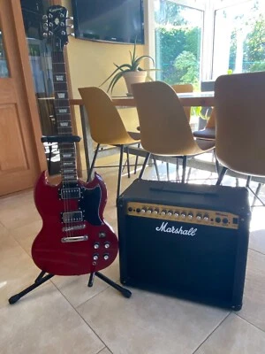 £149 • Buy Epiphone SG Electric Guitar Cherry Red, Gator Hard Case  & Marshall MG30DFX Amp 