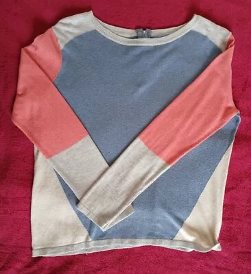 NEXT Long Sleeve Jumper Blue/grey/coralcotton Mix L Zip Up Back  Size 10 VGC • £2.50