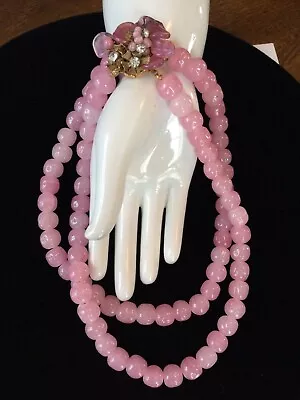 Stunning Vintage Pink Glass & Rhinestone Signed Miriam Haskell Necklace  • £293.35