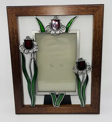 8x10” Painted Pewter Cutout Tulips W/ Wood Picture Frame - Holds A 4x6 Photo • $13