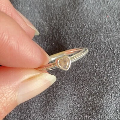 $30 • Buy Pandora Stack Rings Rose Quartz Heart, Size 56