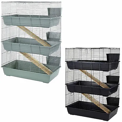 3 Tier Rabbit Cage Indoor Guinea Pig Wooden Ramp Hutch - Beige Blue Or Black • £90.24