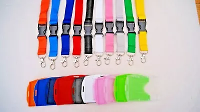 Plain Lanyard Neck Strap Metal Clip With ID Badge Double Sided Card Holder • £2.60