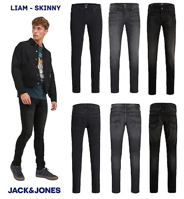 Mens Jack & Jones Liam Denim Skinny Fit Jeans Casual Comfort Trousers Pants • £24.99