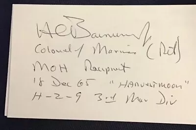 Harvey Barnum Signed 3x5 Index Card Autographed Military Medal Of Honor MOH • $10