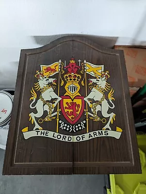 Vintage The Lord Of Arms Wooden 14 3/4” Dart Board Cabinet • $60