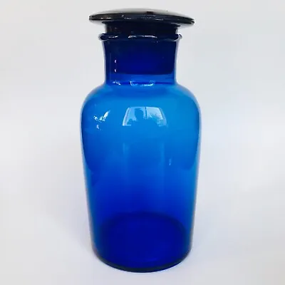 Cobalt Blue Vintage Apothecary Jar With Ground Glass Stopper Lid 7  • $39.95