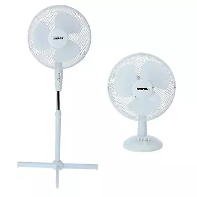 Geepas 12  Desk 16  Pedestal Floor Standing Fan Electric Oscillating Cooling Air • £19.99