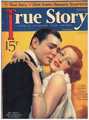 True Story Magazine Aug 1933 Cover Models CAROLE LOMBARD & CLARK GABLE • $20