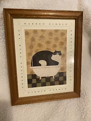 $25 • Buy Warren Kimble Framed American Folk Art Prints Fat Cat Black Tuxedo Cat