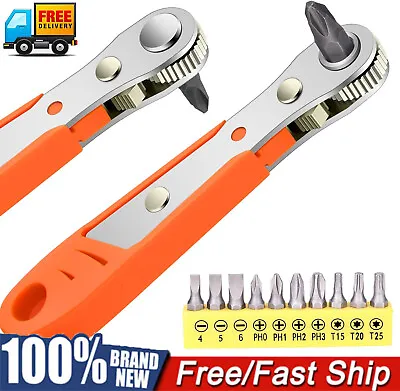 Ratcheting Right Angle Screwdriver Hex Drive 90 Degree Offset + 10pc Bits Set! • $6.98