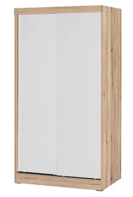 Armoire Wardrobe Sliding Doors White And Natural Oak Hanging Rod Drawers Shelves • $312.88