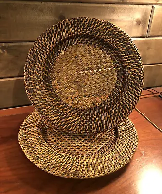 Vintage Pair ~ Set Of 2 Woven Rattan Round Charger Or Placemats ~ 12 Inches~EUC! • $10