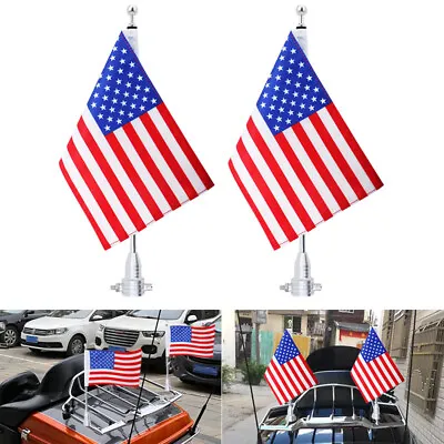 Motorcycle American USA Flag Pole Rear Luggage Rack Mount For Harley Touring • $28.99