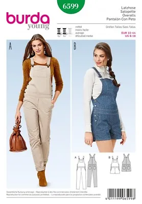 Burda Ladies Sewing Pattern 6599 Long & Short Dungarees (Burda-6599) • £12.99