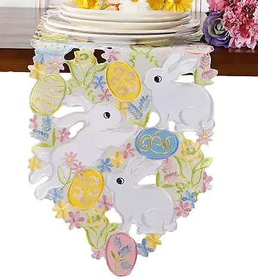 Easter Table Runner Spring Bunnys Flowery Table Runner Cutwork Decoration13×54in • $28.15