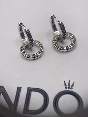 Authentic Pandora Sparkling Double Hoop Earrings S925 ALE • £3.45
