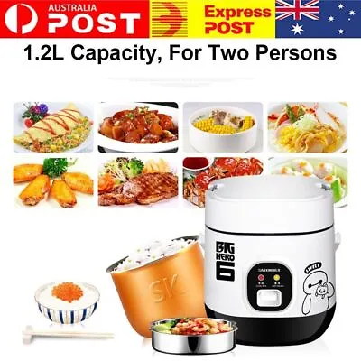 MINI Electric Rice Cooker Portable Mini Cooking 1-2Person With Steamer 1.2L 3CUP • $32.49