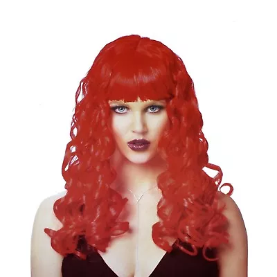 Women's Neon Red Costume Wig Curly Bangs Eve Rapper Poison Ivy Medusa Devil • $15.98