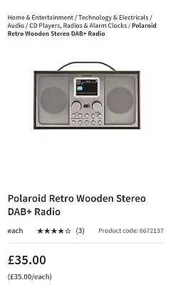 £25 • Buy Polaroid Wooden Effect Radio. FM/DAB. 