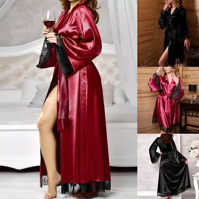 $12.69 • Buy Womens Lace Satin Silk Nightdress Long Sleeve Lingerie Sleepwear Robe Nightie US