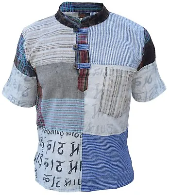 £21.99 • Buy Mens Kathmandu Printed Patchwork Grandad Short Sleeve  Festival Kurta Shirt Top