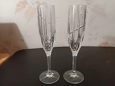 Elegant Pair Mikasa Uptown 9 1/4  Swirl Cut Crystal Champagne Flute Glasses • $24.99