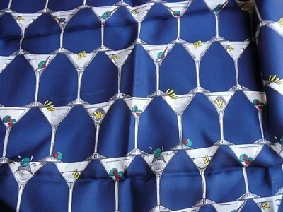 $70 • Buy MARTINI DRINK HAPPY HOUR 100%SILK SATIN PRINT 2Yd23  X 45  High END