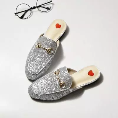 Hot Sequins Bling Flats Casual Loafers Shoes Mules Womens Slipper Slides Shoes S • $69.26