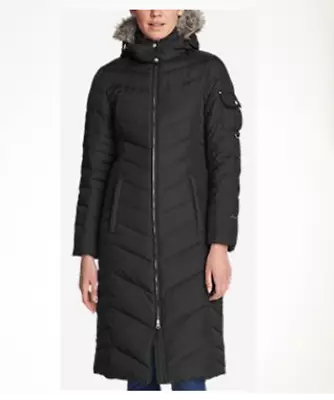 NWT Eddie Bauer Womens X22 Sun Valley Down Duffle Coat Hooded Parka Black $299 • $188.10