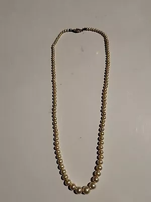 Vintage Single Strand Faux Pearl Necklace Sterling Silver  Clasp  • $35