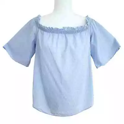 H&M Boho Blouse Women 4 Blue Swiss Dot Peasant Top Preppy Cottagecore Prairie • $14.95