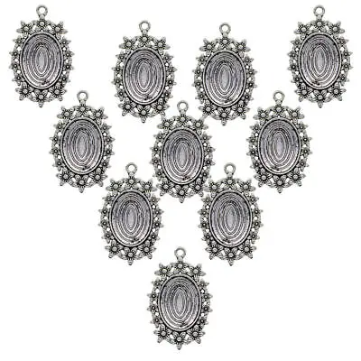 10pcs   Silver Blank Bezel Tray Base For Cameo Cabochon Necklace Pendant • £5.92