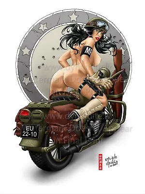 Vintage Military Army Pin-up Sexy Girl Rolled Canvas Print BMW MOTORCYCLE 18x24  • $11.99