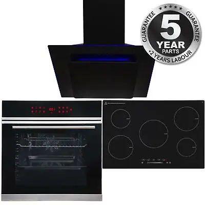 Black 13 Function True Fan Single Oven 5 Zone Induction Hob & Angled Extractor • £715.99