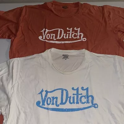 LOT OF 2 Von Dutch Short Sleeve Logo T-Shirts White Peach Size XXL • $40