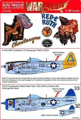 Kits World Decals 1/48 REPUBLIC P-47D THUNDERBOLT Chautauqua & Red-E Ruth • $12.99